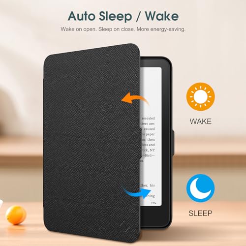 Fintie Slim Case for 7" Kindle Paperwhite 12th Gen 2024 & Kindle Colorsoft | Lightweight PU Leather Hard Back Shell Cover, Magnetic Closure, Auto Wake/Sleep, for Kindle Paperwhite 2024, Black