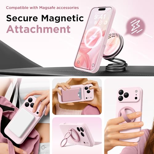 GolbinBox Magnetic for iPhone 18 Pro Case/17 Pro Case, Chalk Pink | Compatible with MagSafe, Camera Protection, Screen Protector, Silicone Shockproof Phone Case, Anti-Scratch Microfiber Lining