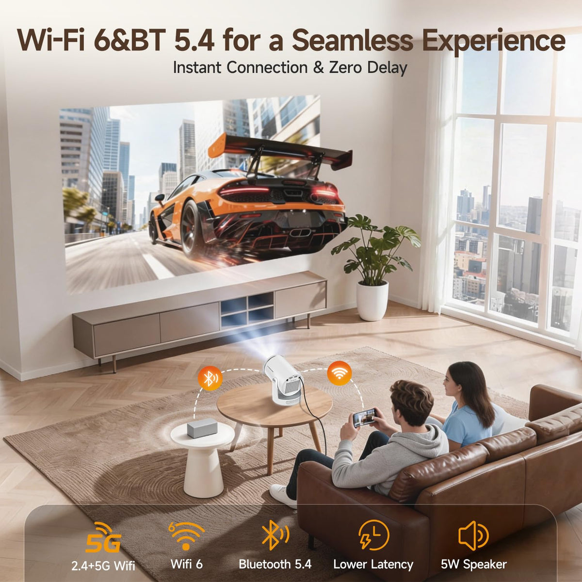 Mini Projector with Wifi 6 and Bluetooth 5.4, Smart Portable Projector 4K Support, Android 14 & 400 ANSI, Auto Focus & Keystone, 1080P Small Proyector Magcubic HY320Pro for Bedroom, Movie, Outdoor