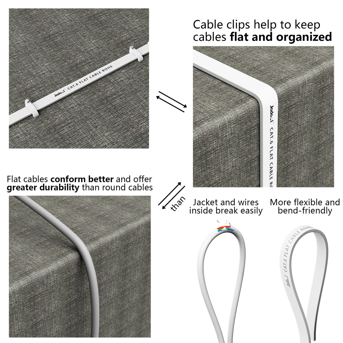 Jadaol Cat6/Cat6A Ethernet Cable 50FT Flat with Clips 10Gbps Network, White | 1FT 3FT 5FT 10FT 15FT 20FT 25FT 30FT 35FT 50FT 60FT 75FT 100FT 150FT 200FT LAN Patch Cable for Router, Modem, Switch, Gaming