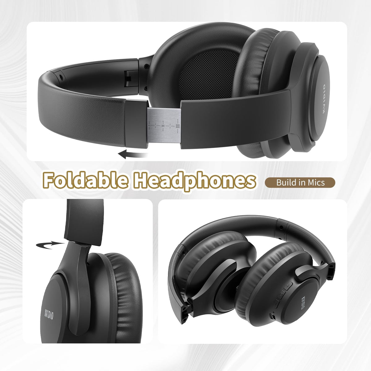 KVIDIO Bluetooth Headphones Wireless Over Ear Headsets 65H Playtime | Deep Bass, HiFi Stereo, Bluetooth 6.0, Microphone, Comfortable Fit, Foldable, Lightweight, Low Latency for Travel Home Office