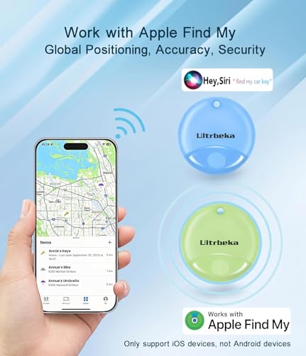 Ultrbeka Air Tracker Tag 4 Pack Bluetooth Item Finder for iPhone – MFi Certified Smart Tracker Compatible with Apple Find My, Replaceable Battery, IP67 Waterproof Key Finder for Keys, Wallet, Luggage