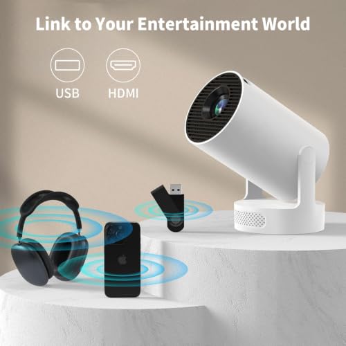 Mini Portable Projector with Bluetooth 5.4 and WiFi 6, 4K Support | HY300 Ultra Projector,220 ANSI,210° Rotation,Auto Keystone Correction,5watt Sound Base Speaker