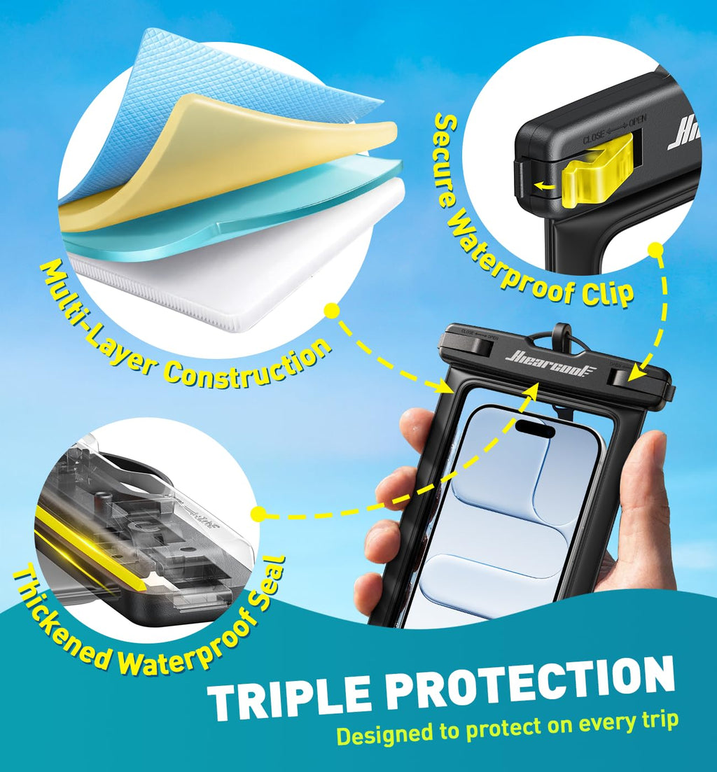 Hiearcool Waterproof Phone Pouch, Waterproof Phone Case, Black&Green 2-Pack | Durable multilayer IPX8 protection; touchscreen access and fit up to 8.9 inches; cruise essentials 2026 for beach and pool