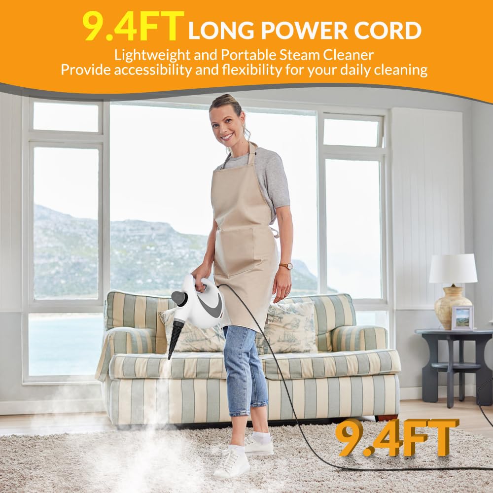 Handheld Steam Cleaner, Pressurized Hot Steam with 12 Accessories for Home