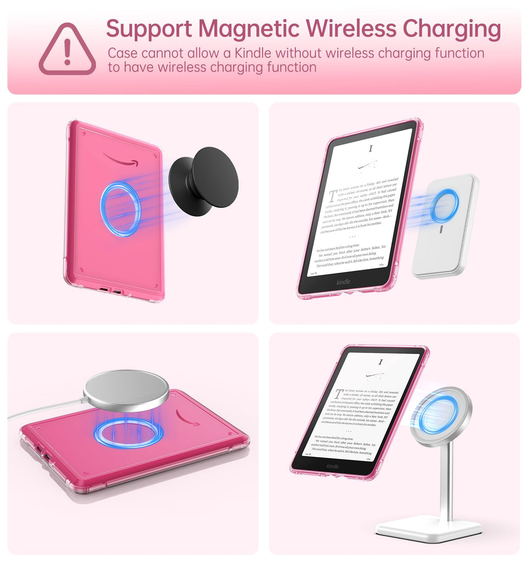 MoKo 360°Rotating Case for 7"Kindle Paperwhite 12th Gen/Colorsoft,Raspberry | Detachable Magnetic, Clear Back, Adjustable Stand Cover, Auto Wake/Sleep, for Kindle Colorsoft 1st Gen 2025/2026