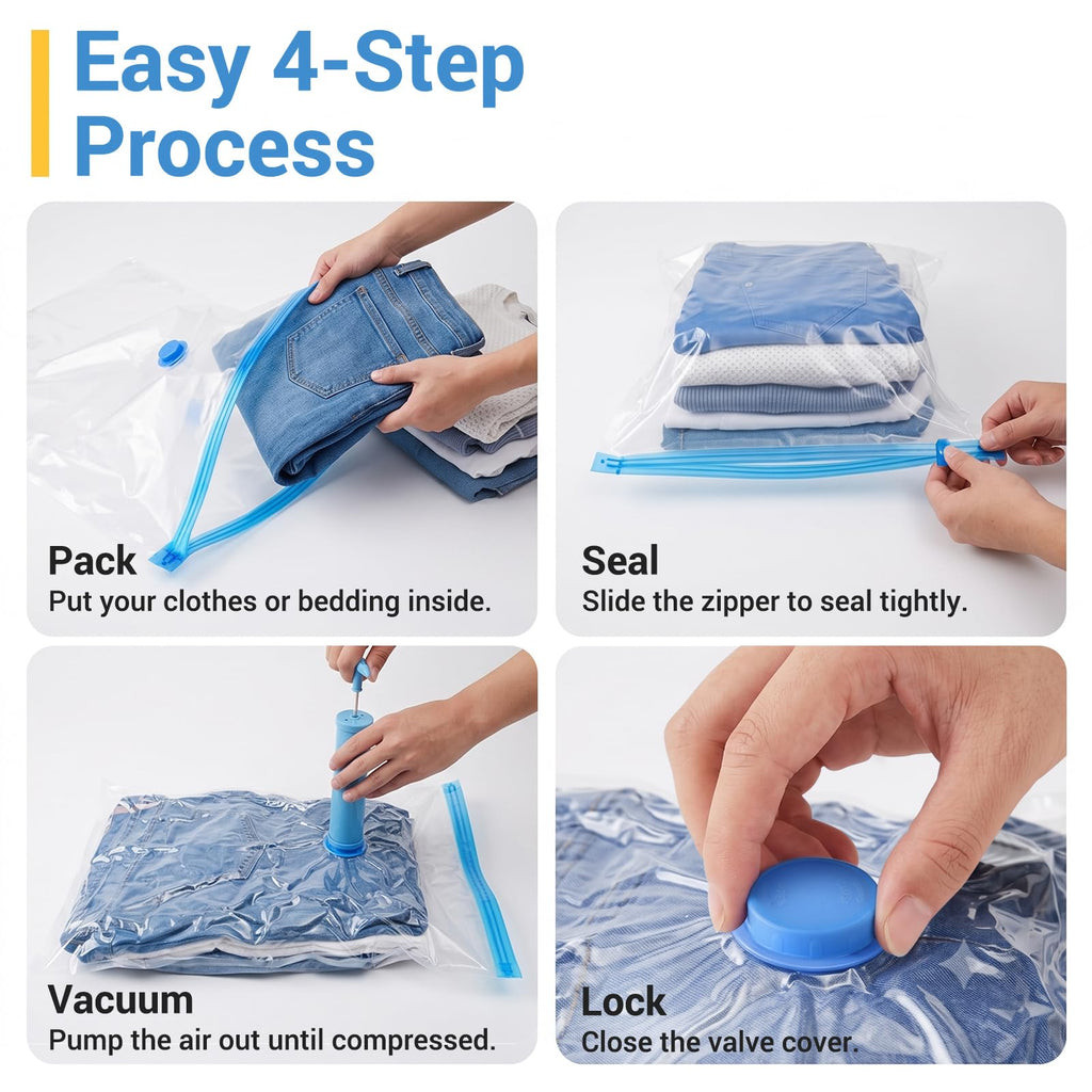 Fygrip 80% Space Saver Vacuum Storage Bags with Hand Pump, 20 Combo | Plastic Packaging Bags, Vacuum Seal Bags for Clothing, Travel Luggage, Blankets, Comforters