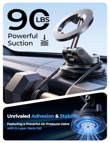 LISEN for MagSafe Car Mount [3800gf Strong Magnet&90+LBS Suction] 360° Adjustable Vacuum Magnetic Phone Holders for Your Car, for iPhone 18 Pro Max 17 16 15 14 13 12 Plus Air for Shower All Smartphone