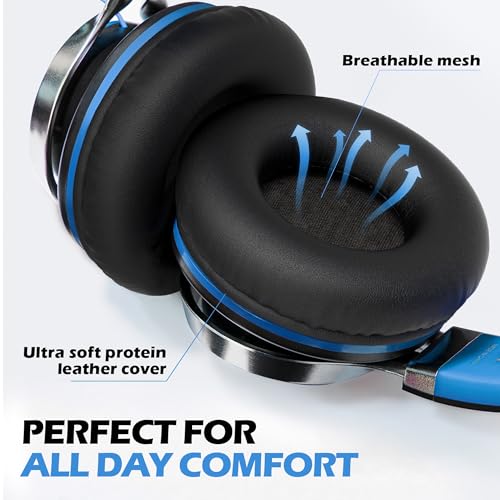 AILIHEN C8 Kids Wired Headphones with Mic for School, 3.5mm Jack, BlackBlue | On Ear Headsets and Volume Control Foldable, Corded Computer Chromebook for Children Teens Classroom Online Learning Travel