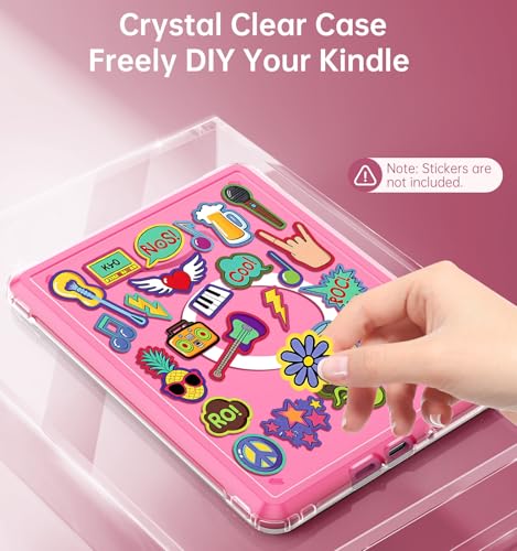 MoKo 360°Rotating Case for 7"Kindle Paperwhite 12th Gen/Colorsoft,Raspberry | Detachable Magnetic, Clear Back, Adjustable Stand Cover, Auto Wake/Sleep, for Kindle Colorsoft 1st Gen 2025/2026