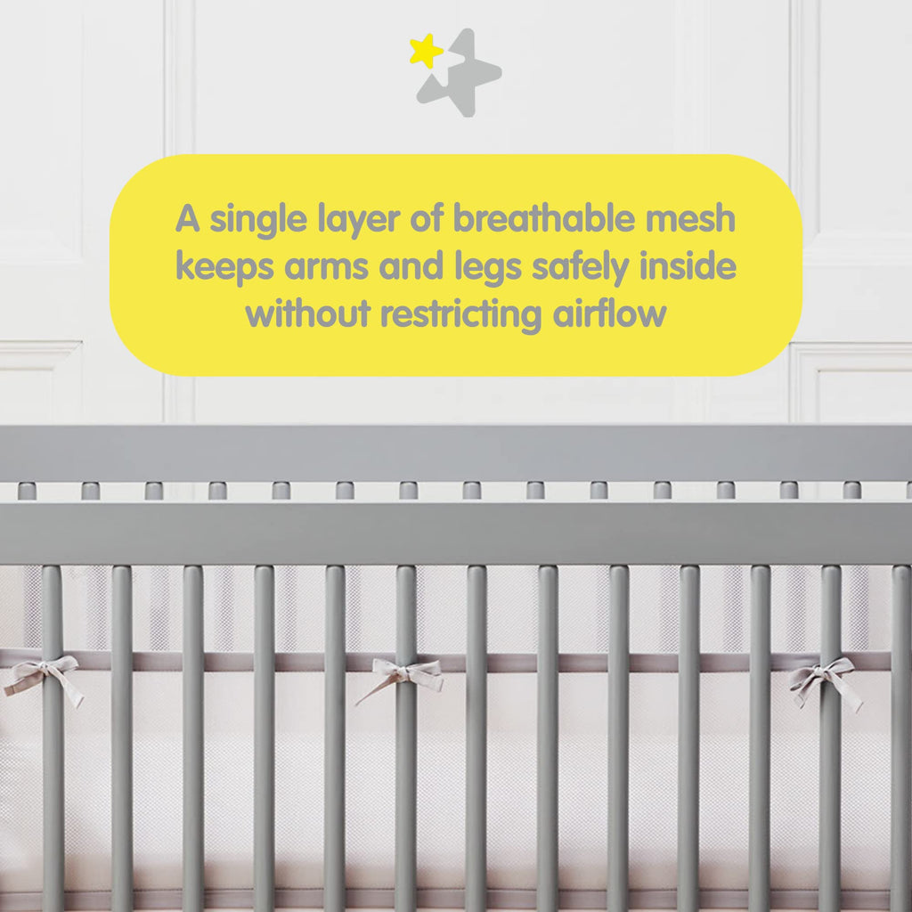 BreathableBaby Breathable Mesh Liner for Full-Size Cribs, Classic 3mm Mesh, White (Size 4FS Covers 3 or 4 Sides)