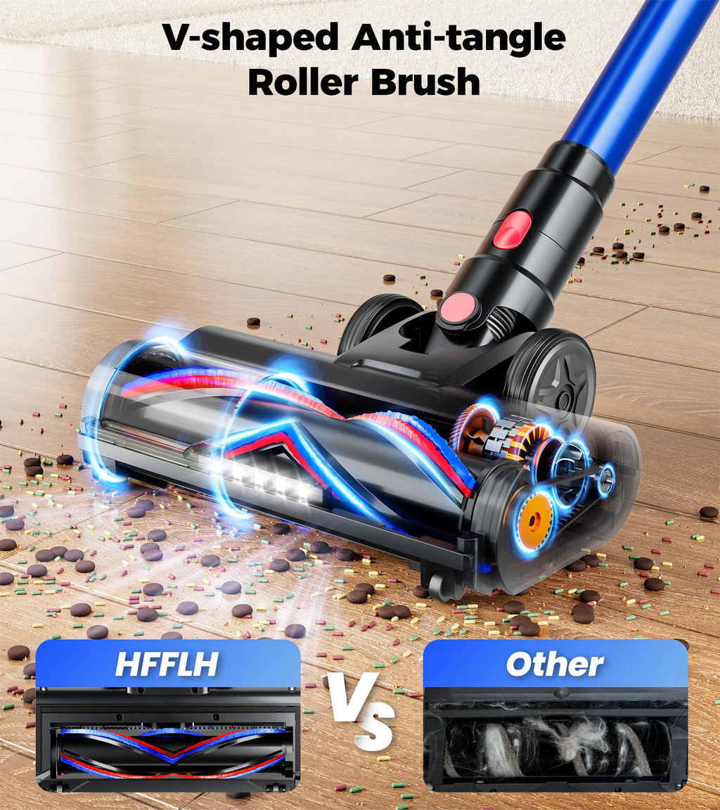 HFFLH Cordless Vacuum Cleaner, 600W 50Kpa 65Mins Cordless Stick Vacuum with Self-Standing, Touch Screen, Anti-Tangle Wireless Vacuum, Vacuum Cleaners for Home/Pet Hair/Carpets/Hardwood Floor