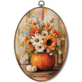 Fewgb Fall Pumpkin Autumn Floral Pictures Oval Wall Art Decor Framed 9x12