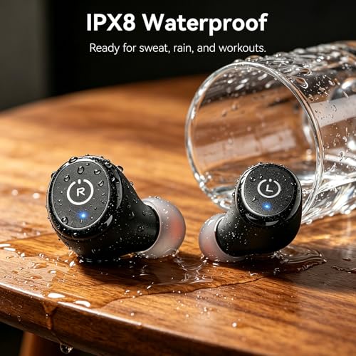 TOZO T10 Wireless Earbuds Powerful Bass Stereo Wireless Charging, APP, IPX8 | Waterproof, 55H Playtime, Ergonomic Design In Ear buds, App Customize EQ, Bluetooth 5.3 Headphones for Work, Travel, Black