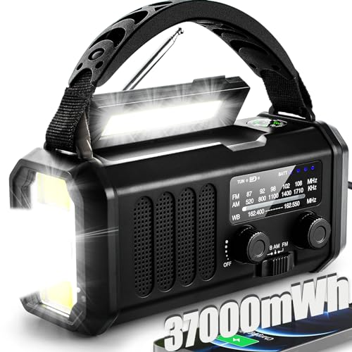 Emergency Weather Radio with NOAA Alert, Portable Solar Hand Crank AM/FM | 10000mAh Rechargeable Battery for Power Outages, 3Way Powered, 3-Mode LED Flashlight & Reading Lamp, SOS, Cell Phone Charger