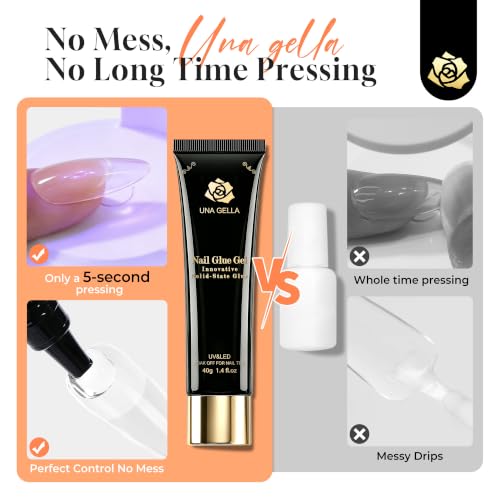 UNA GELLA Gel Nail Glue, Solid Nails Gl ue Gel 40g Lamp Curing Needed Soak Off G LUE Strong Nail G LUE G el for Acrylic Fake Nails Tips Extension Press On Nails for Gelly Tips