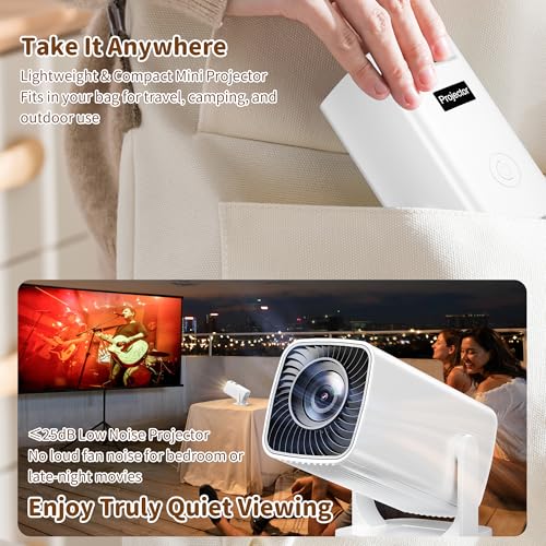 Mini Projector with 4K Support, Portable Short Throw Proyector | Electric Focus&Keystone, 270° Rotatable Stand, Compatible with TV Stick, Phone & Laptop, Holiday Gift Idea