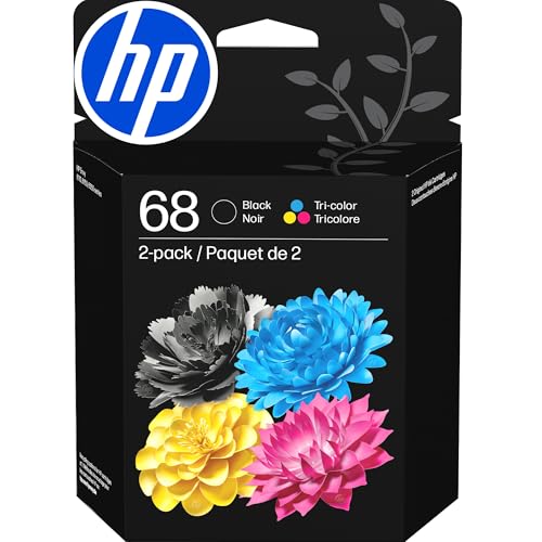 HP 68 Black/Tri-Color Ink Cartridges (2-Pack) | Works with Envy 6100e, 6500e Series | 6L6S2TN | Packaging May Vary