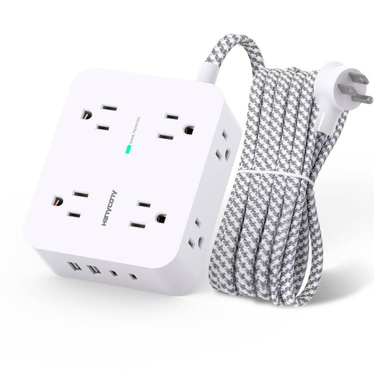 HANYCONY Surge Protector Power Strip, 1080J, 5 Ft Braided Extension Cord | 8 Outlets 4 USB Ports(2 USB C), Outlet Extender, Flat Plug, Wall Mount, Desk Charging Station, Home Office, Dorm Room ETL