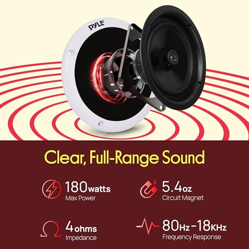 Pyle Marine Speakers - 5.25 Inch 2 Way Waterproof and Weather Resistant Outdoor Audio Stereo Sound System with LED Lights, 180 Watt Power and Low Profile Slim Style - 1 Pair - PLMRS53WL