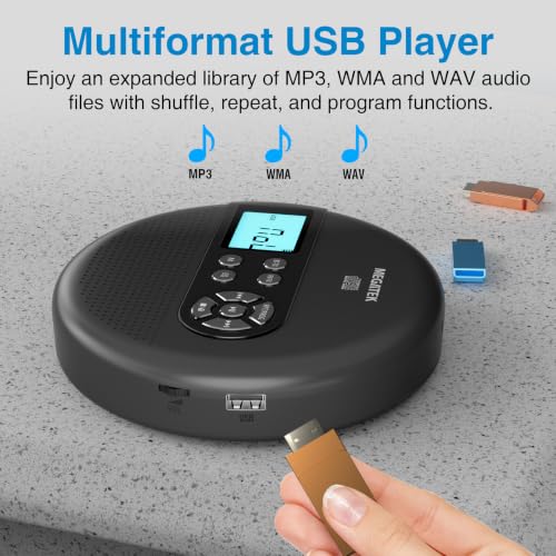 MEGATEK Portable CD Player with Bluetooth RX/TX, FM Transmitter & USB