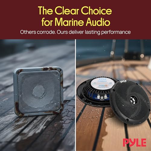 Pyle Waterproof Marine Speakers - Pair of 5.25" 180 Watt Low Profile Slim Style System - Weather Resistant Outdoor Rated Speakers for Boat, Patio, Poolside, Deck, Home (Black)