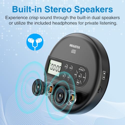 MEGATEK Portable CD Player with Bluetooth RX/TX, FM Transmitter & USB