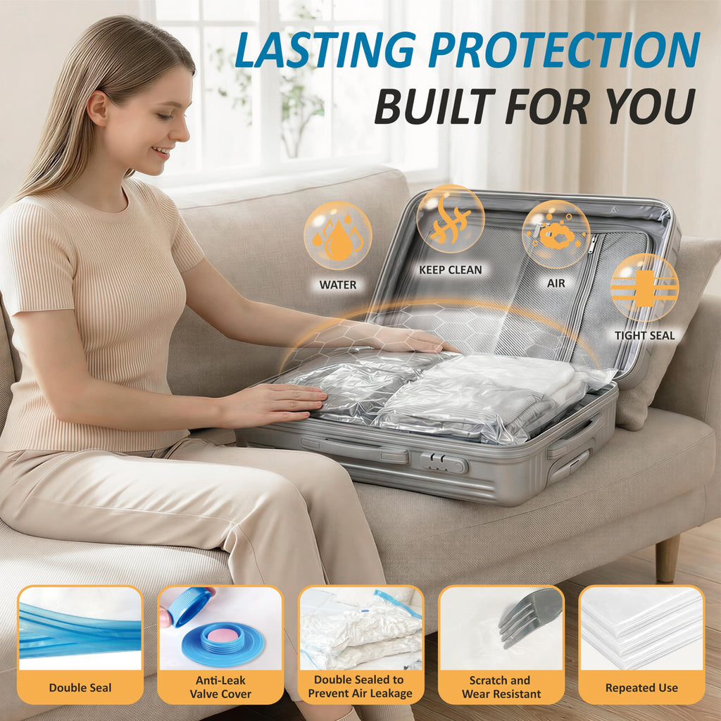 Vacuum Storage Bags with Hand Pump, Vacuum Seal Space Saver Bags,20 Combo | 80% Space-Saving Bags for Clothing, Blankets, Pillows, Bedding & Comforters; Multi-Size Variety Pack for Home & Travel
