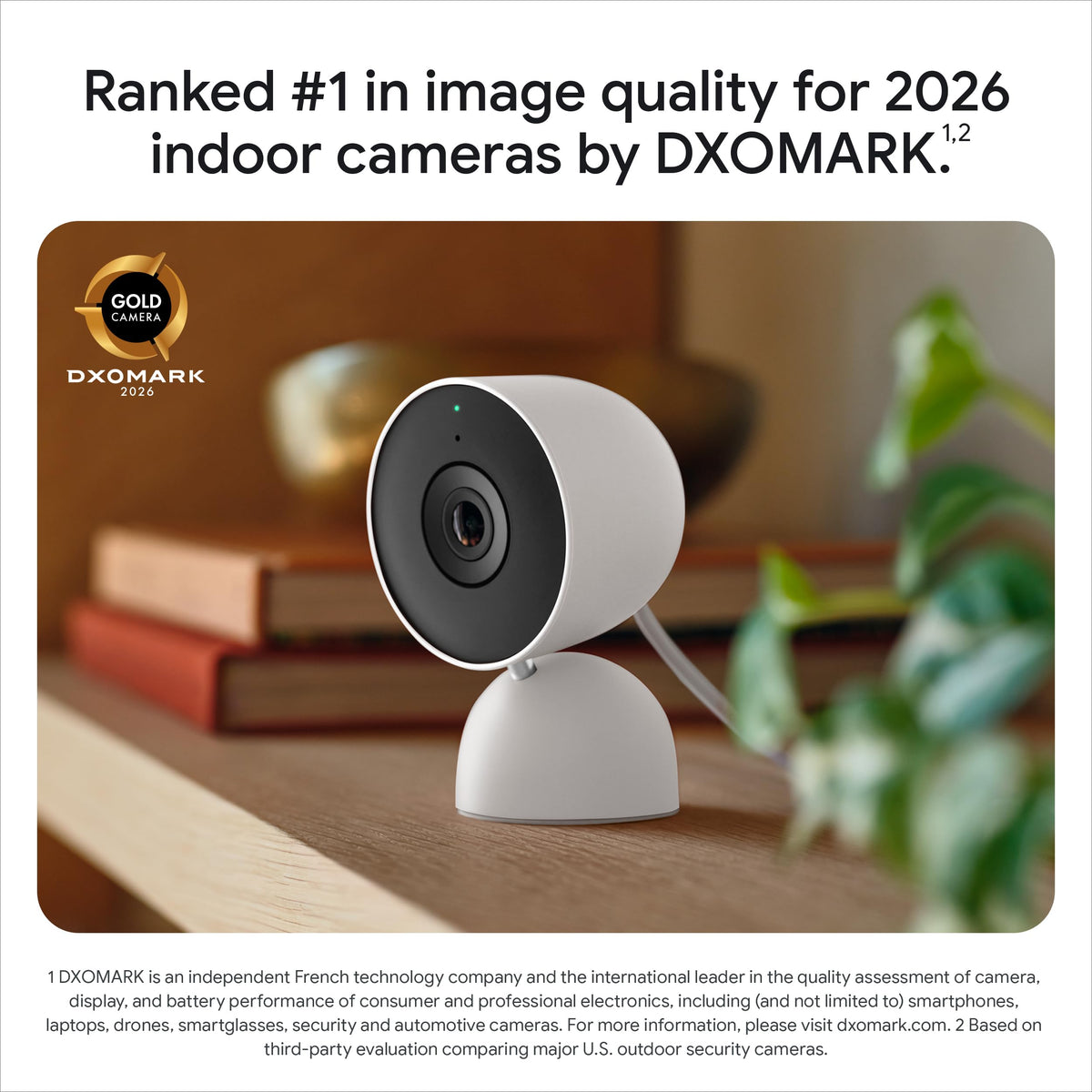 Google Nest Cam Indoor (Wired, 3rd Gen) - Security Camera - 2025 - Snow | 2K video, motion detection, color night vision, 2-way audio, works with Google Home and Gemini, intelligent alerts
