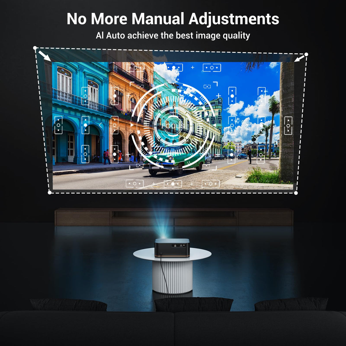 HAPPRUN 2000 ANSI 4K Decoding Projector with WiFi and Bluetooth, Auto Focus | 300'' Display for Indoor/Outdoor, Portable Home Theater, Smart Movie Projector Compatible with Phone/TV Stick/PC/PS5