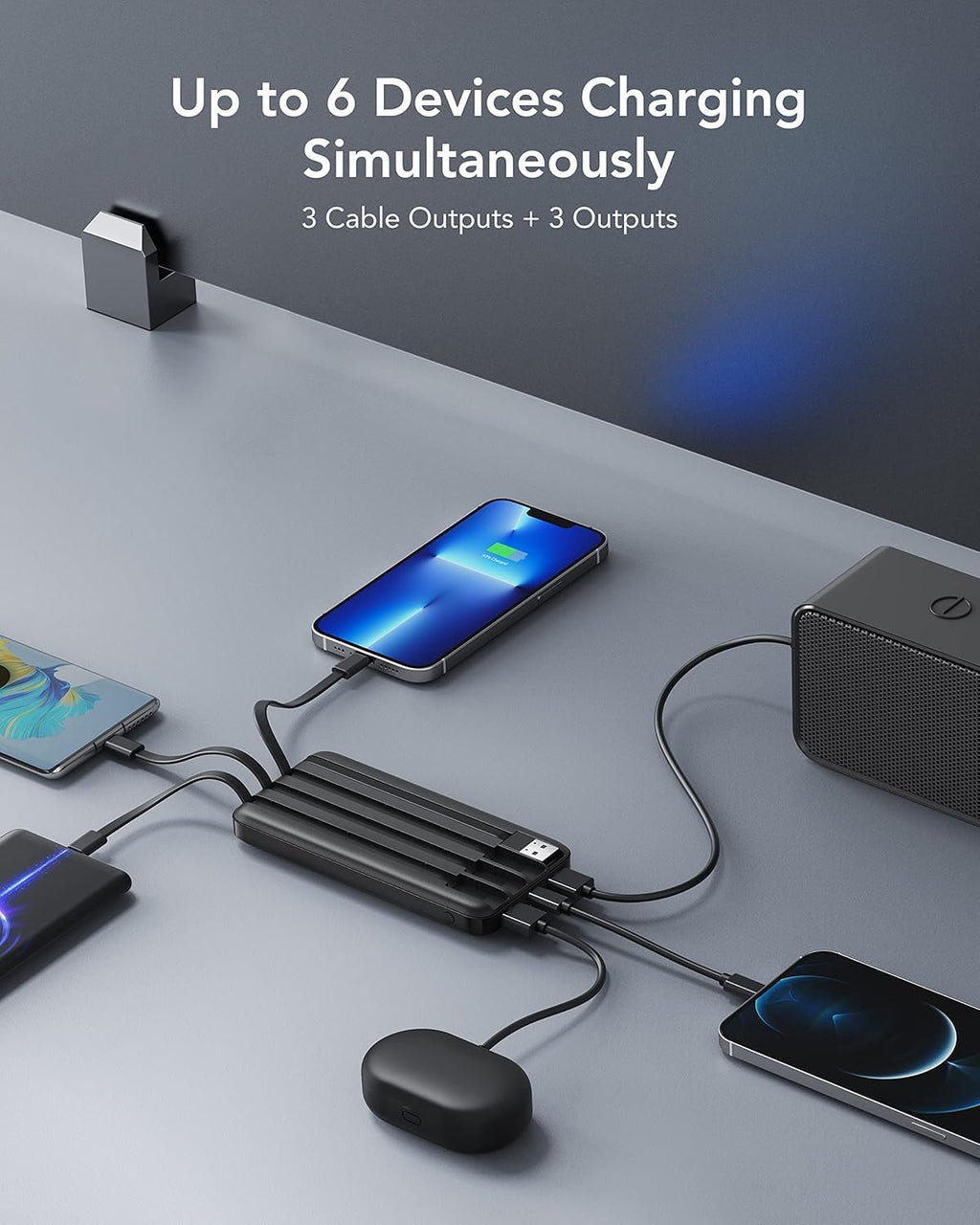 charmast Portable Charger Power Bank with Reinforced Built-in 4 Cables | 10000mAh,6 Outputs 3 Inputs,Travel Essentials,Carry-on Only,3A Fast Charging Portable Phone Charger for iPhone Samsung Pixel