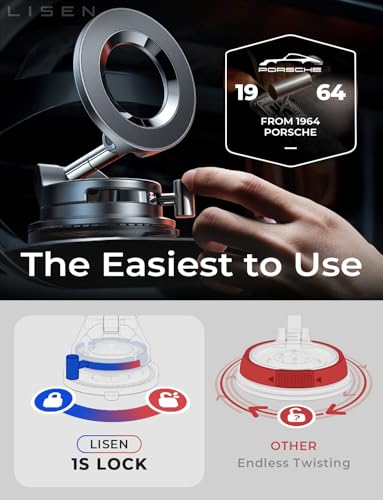 LISEN for MagSafe Car Mount [3800gf Strong Magnet&90+LBS Suction] 360° Adjustable Vacuum Magnetic Phone Holders for Your Car, for iPhone 18 Pro Max 17 16 15 14 13 12 Plus Air for Shower All Smartphone