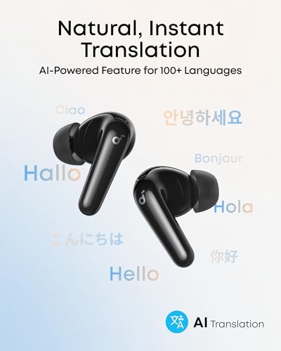 Soundcore P31i by Anker Translation Earbuds with Real-Time Adaptive ANC | Real-Time Adaptive Noise Cancelling, Hi-Res Sound, Translation Earbuds, 50H Playtime, Spatial Audio, Fast Charging, IP55