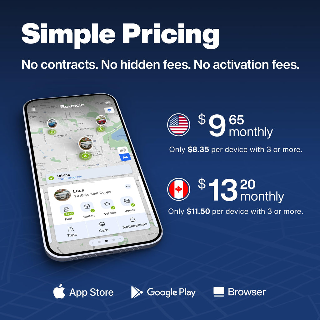 Bouncie GPS Tracker for Vehicles with Real-Time Location | Route History, Speed Monitoring, Driving Insights, Geo-Fence, & Accident Notifications. No Contracts. Cancel Anytime.
