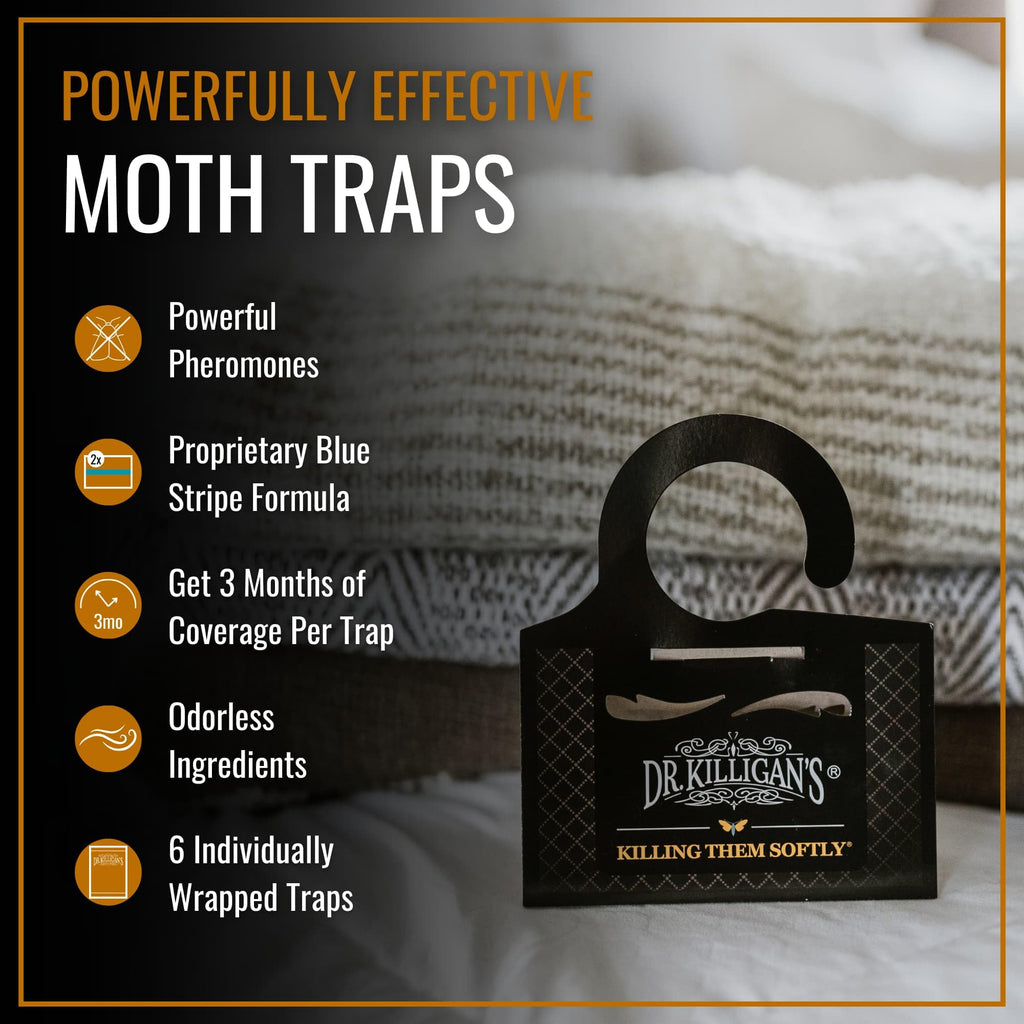 Dr. Killigan's Premium Clothing Moth Traps with Pheromones (Black, 6 Traps) | Clothes Moth Traps with Pheromones, Alternative to Moth Balls, Targets the Webbing Clothes Moth & Casemaking Clothes Moth