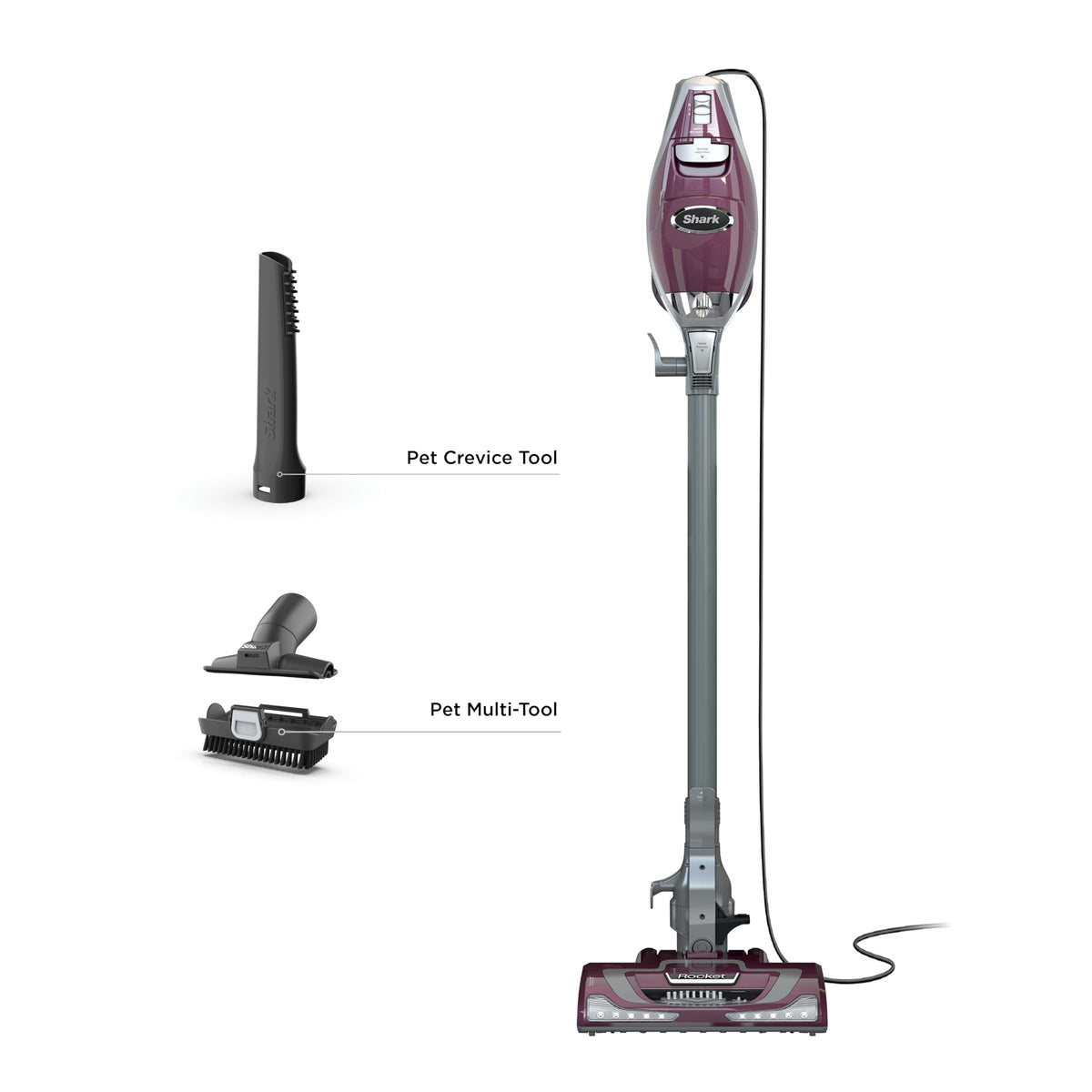 Shark Rocket Pet Plus Corded Stick Vacuum, Lightweight, Bordeaux, HV322 | Carpet, Area Rug & Hard Floor Cleaning, Handheld Vacuum for Pet Hair, XL Dust Cup, LED Headlights, Crevice & Upholstery Tool​