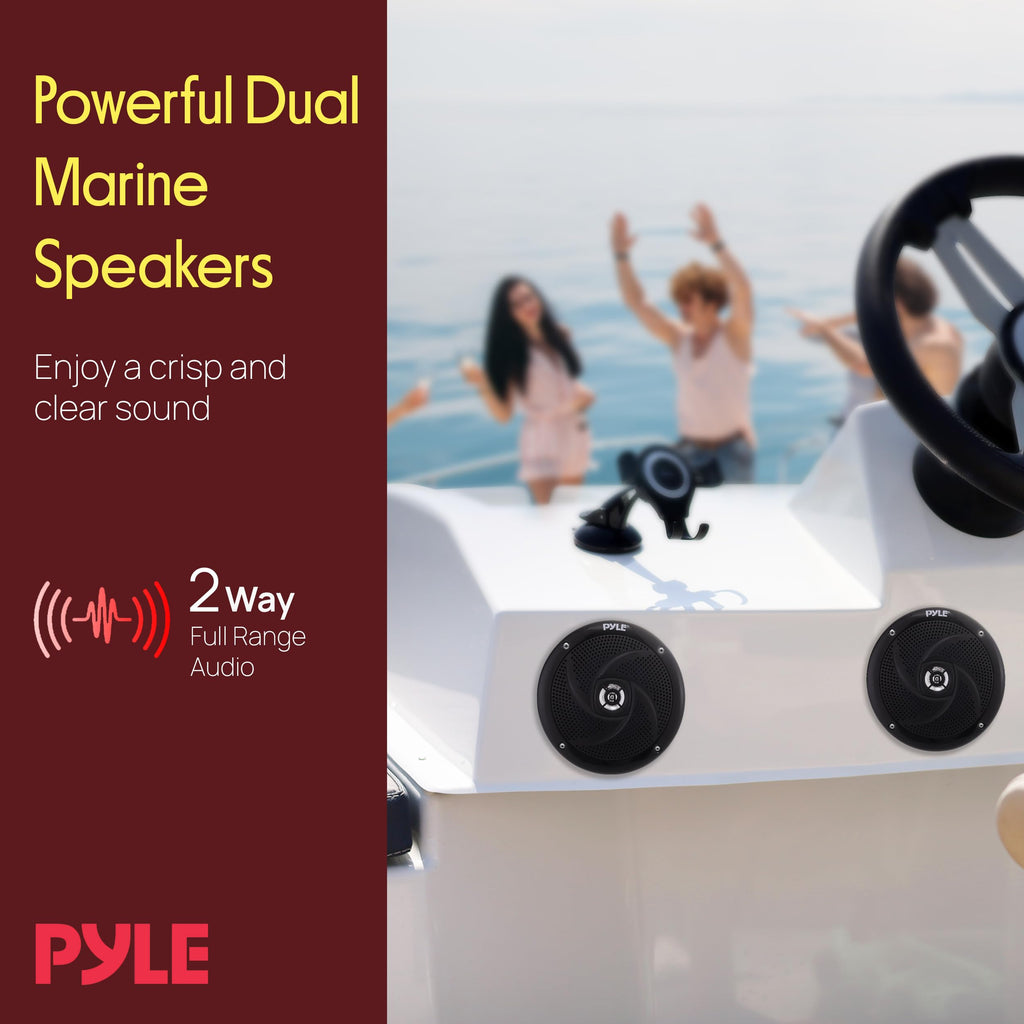 Pyle Waterproof Marine Speakers - Pair of 5.25" 180 Watt Low Profile Slim Style System - Weather Resistant Outdoor Rated Speakers for Boat, Patio, Poolside, Deck, Home (Black)