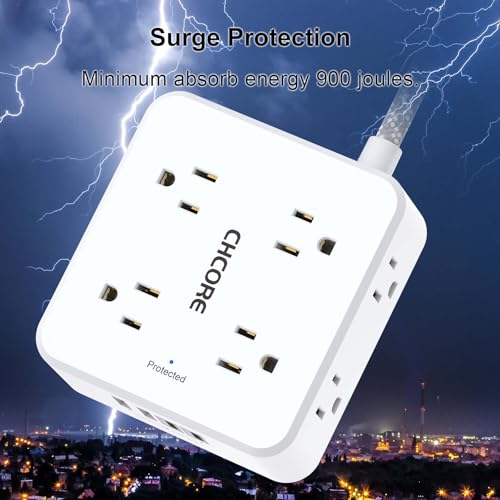 Surge Protector Power Strip - CHCORE 5Ft Braided Extension Cord with 8 Outlets with 4 USB (2 USB C) Charging Ports, Flat Plug Multi Plug Outlet Extender Charging Station for Home Office, ETL, White