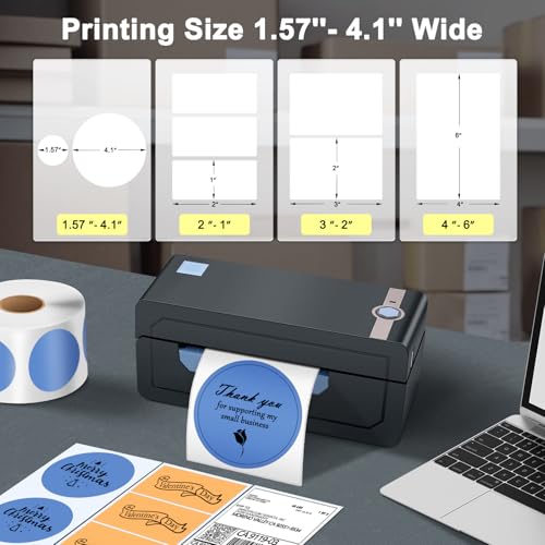 JADENS Bluetooth Thermal Shipping Label Printer, Wireless 4x6 Label Printer | Compatible with Android, iPhone, Windows & Mac, Widely Used for, Amazon, Shopify, Etsy, USPS(Blue)