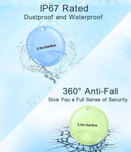 Ultrbeka Air Tracker Tag 4 Pack Bluetooth Item Finder for iPhone – MFi Certified Smart Tracker Compatible with Apple Find My, Replaceable Battery, IP67 Waterproof Key Finder for Keys, Wallet, Luggage