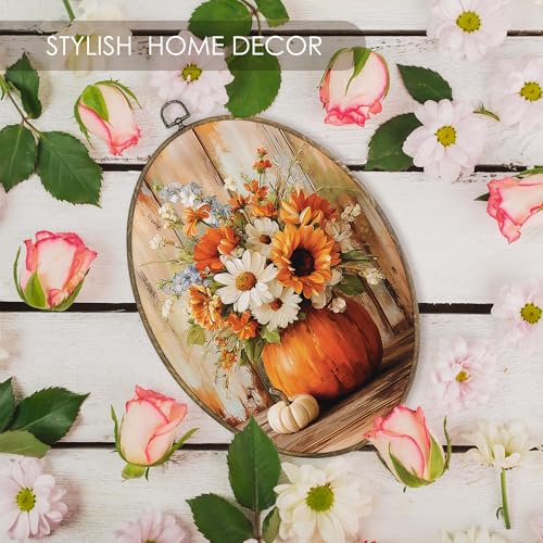Fewgb Fall Pumpkin Autumn Floral Pictures Oval Wall Art Decor Framed 9x12