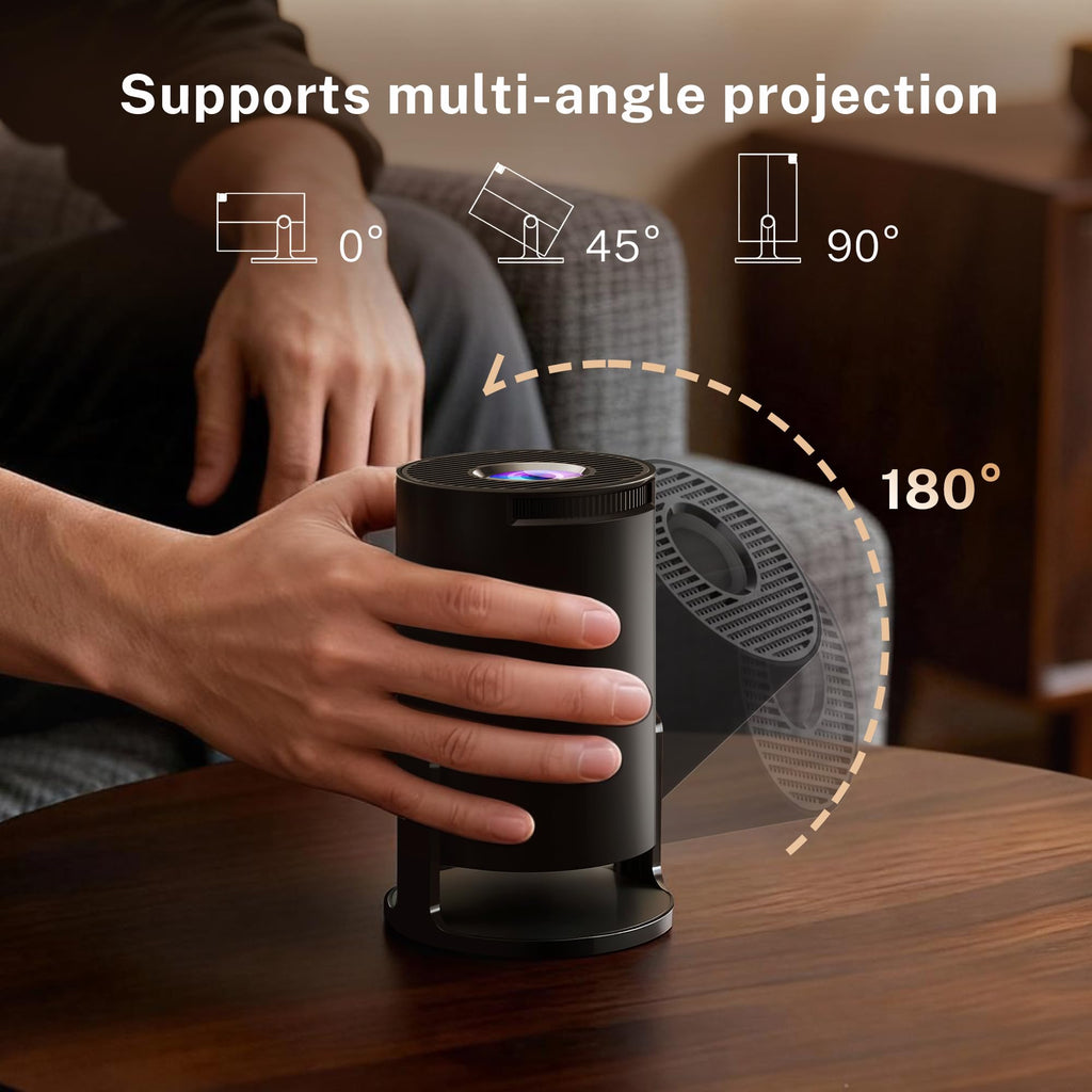 [Built-in Apps] Mini Projector 4K Supported, Android TV OS & Phone Remote | Projector with WiFi 6 & Bluetooth 5.4, Short Throw, Auto Keystone and 180° Rotation for Bedroom, Home Cinema and Outdoor Use