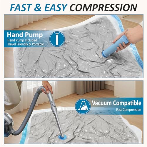 Vacuum Storage Bags with Hand Pump, Vacuum Seal Space Saver Bags,20 Combo | 80% Space-Saving Bags for Clothing, Blankets, Pillows, Bedding & Comforters; Multi-Size Variety Pack for Home & Travel