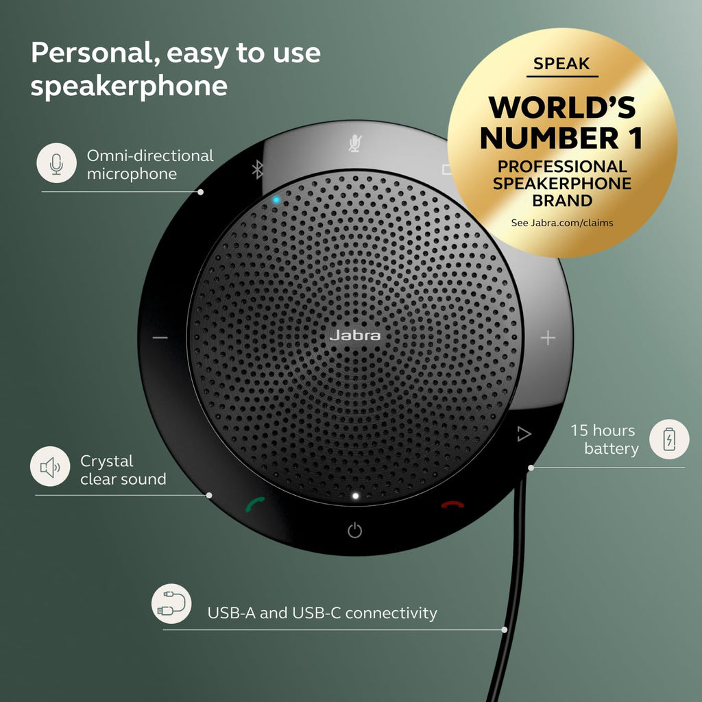 Jabra Speak 510 (2025 Edition) Portable USB Bluetooth Speaker, Black | Portable Speakerphone, USB or Bluetooth, Crystal-Clear Sound, Works with Microsoft Teams, Google Meet, Zoom