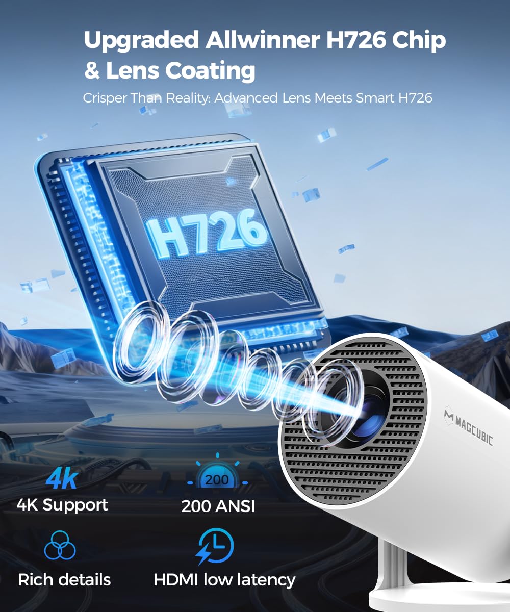 Magcubic Mini Projector with WiFi and Bluetooth, 4K Support Smart Portable Projector, Small Proyector with 200ANSl & AutoKeystone, 180° Rotation HY300Pro Video Proyector for Bedroom, Movie, Outdoor