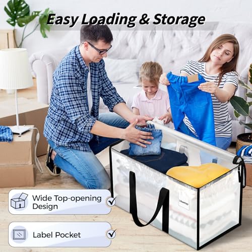 ukeetap 8 Pack Extra Large Clothes Storage Bins with Lids, Clear | Storage Bags with Reinforced Handles & Heavy-Duty Zippers, Moving Bags Boxes Totes for Clothes Packing, Dorms, College