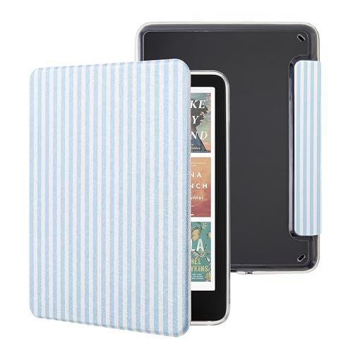 Vane Oak Clear Case for 7'' Kindle Paperwhite 12th Gen 2024 & Colorsoft | Auto Wake/Sleep, Clear PC Case, Soft TPU Edge, Lightweight, For Bookish Travelers, Elegant Print, Blue & White Stripes