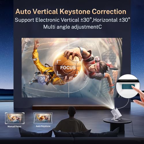 Built-in Apps 1080P 4K Support Mini Projector with Android 14, Phone Remote | Portable Smart Projector with WiFi 6 and Bluetooth 5.4 for Bedroom Auto Keystone Compatible with Netflix/iOS/HDMI/TV Stick X1