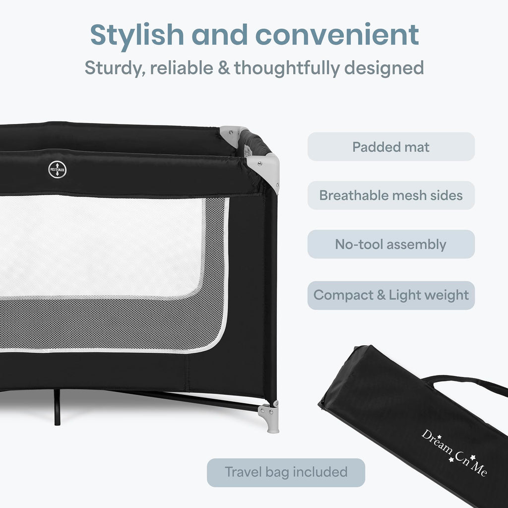 Dream On Me Zodiak Portable Playard, Compact for Travel, Carry Bag, Black | Removable Mattress Pad, Mesh Sides, Quick Fold, 30 Lb Limit - ASTM Tested for Infants & Toddlers, Indoor & Outdoor Use