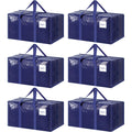 6 Pack Extra Heavy Duty Large Moving Bags with Strong Zipper, Dark Blue | Comfortable Handles, Sturdy & Durable Clothes Storage Bags Totes Bins, Blue Packing Moving Boxes for College Supplies